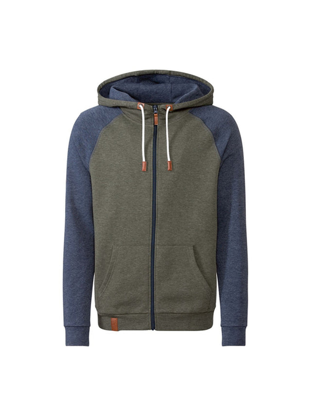 Image for Men's Colorblocked Zipped Up Hoodie,Olive/Blue