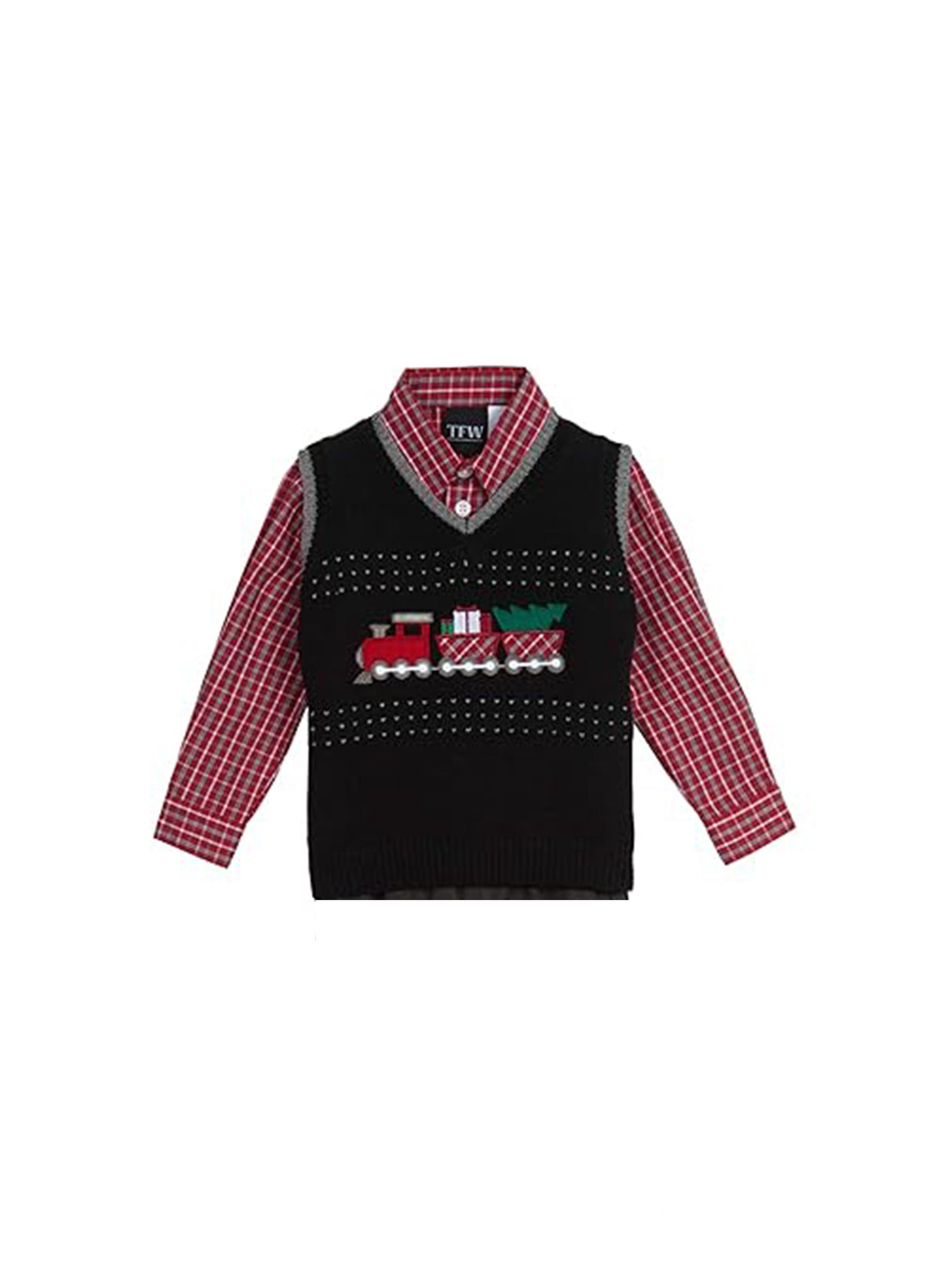 Image for Kids Boy's 2 Pcs Graphic Embroidered Sweater & Shirt Set,Black/Red