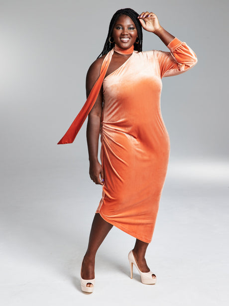 Image for Women's Scarf Neck Draped Maxi Dress,Orange