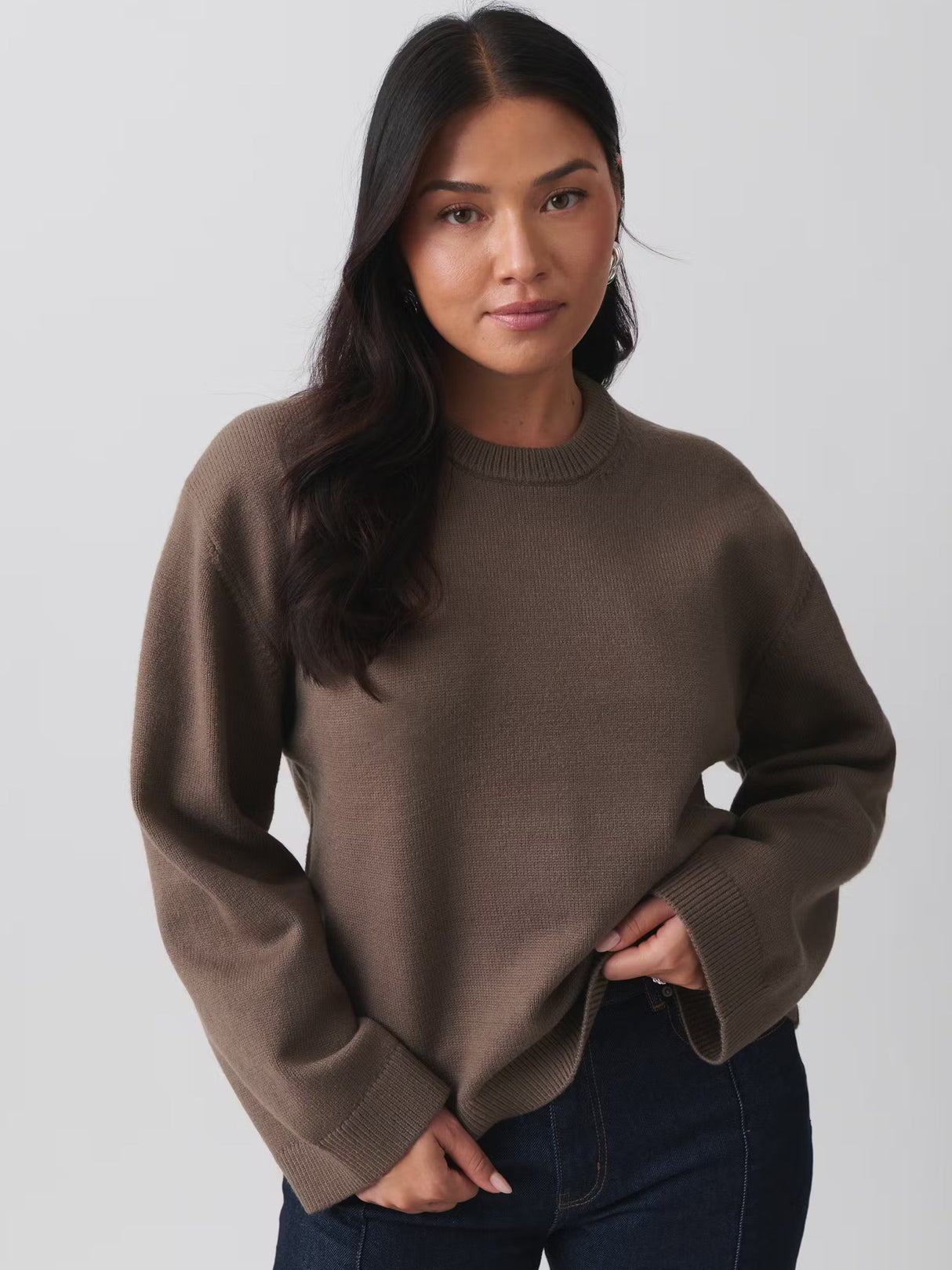 Women's Plain Sweater,Dark Beige