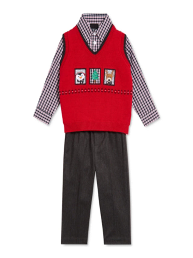 Image for Kids Boy's 3 Pcs Embroidered Christmas Top & Bottom Set,Multi