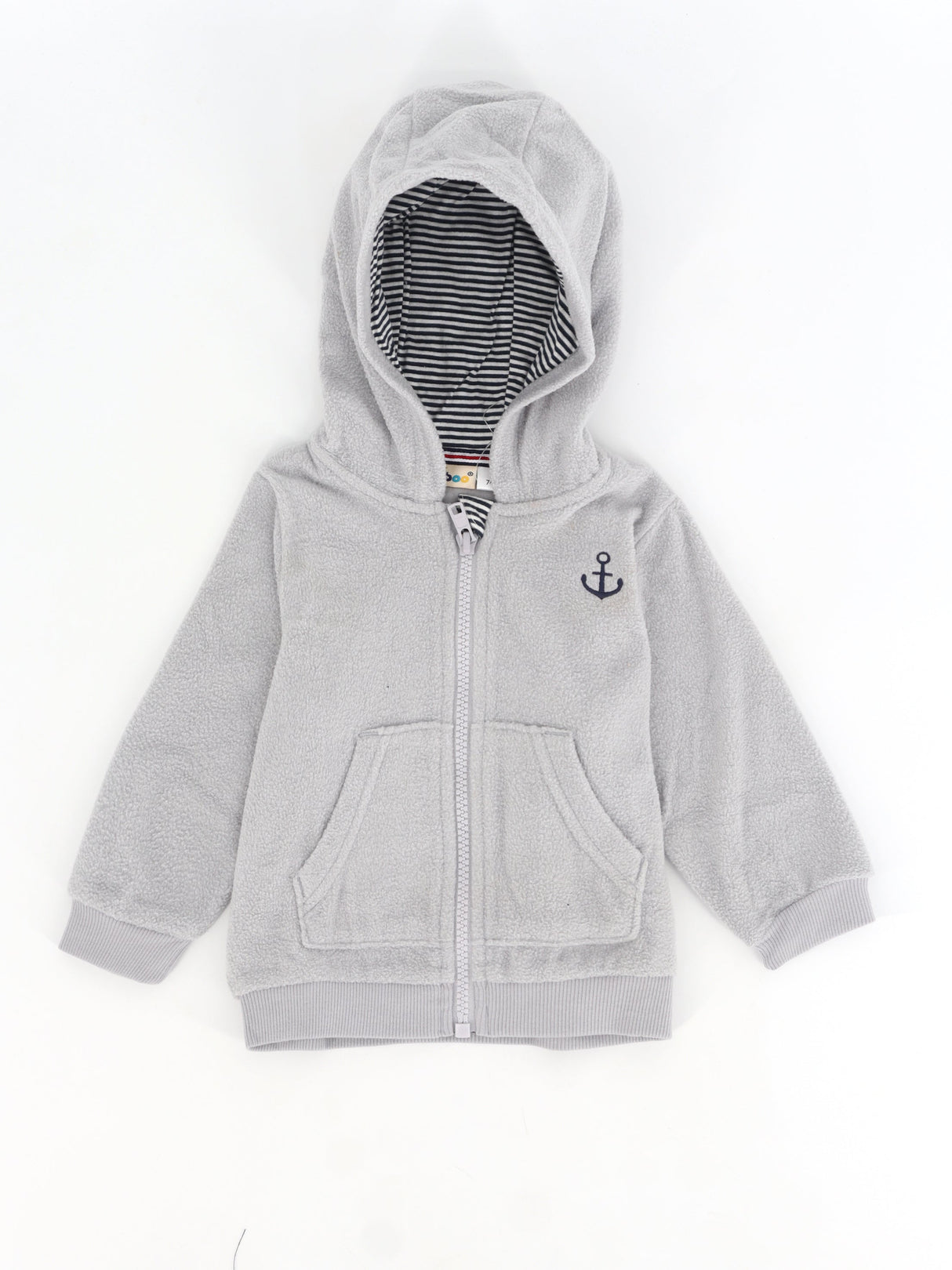 Image for Kids Boy's Graphic Embroidered Zipped Up Hoodie,Light Grey
