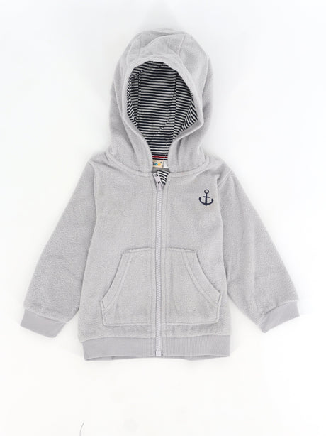 Image for Kids Boy's Graphic Embroidered Zipped Up Hoodie,Light Grey