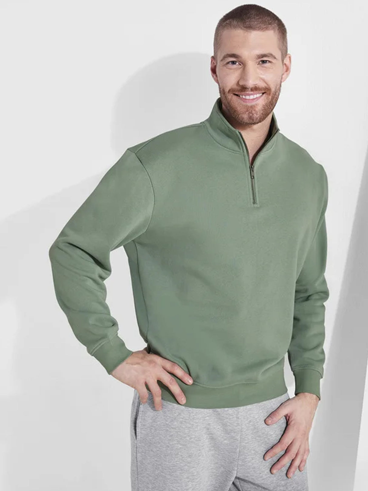 Image for Men's Quarter Zipped Sweatshirt,Mint