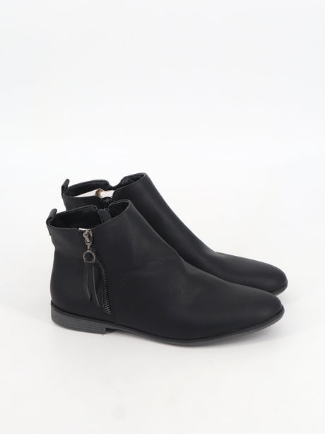 Image for Women's Plain Leather Ankle Boots,Black