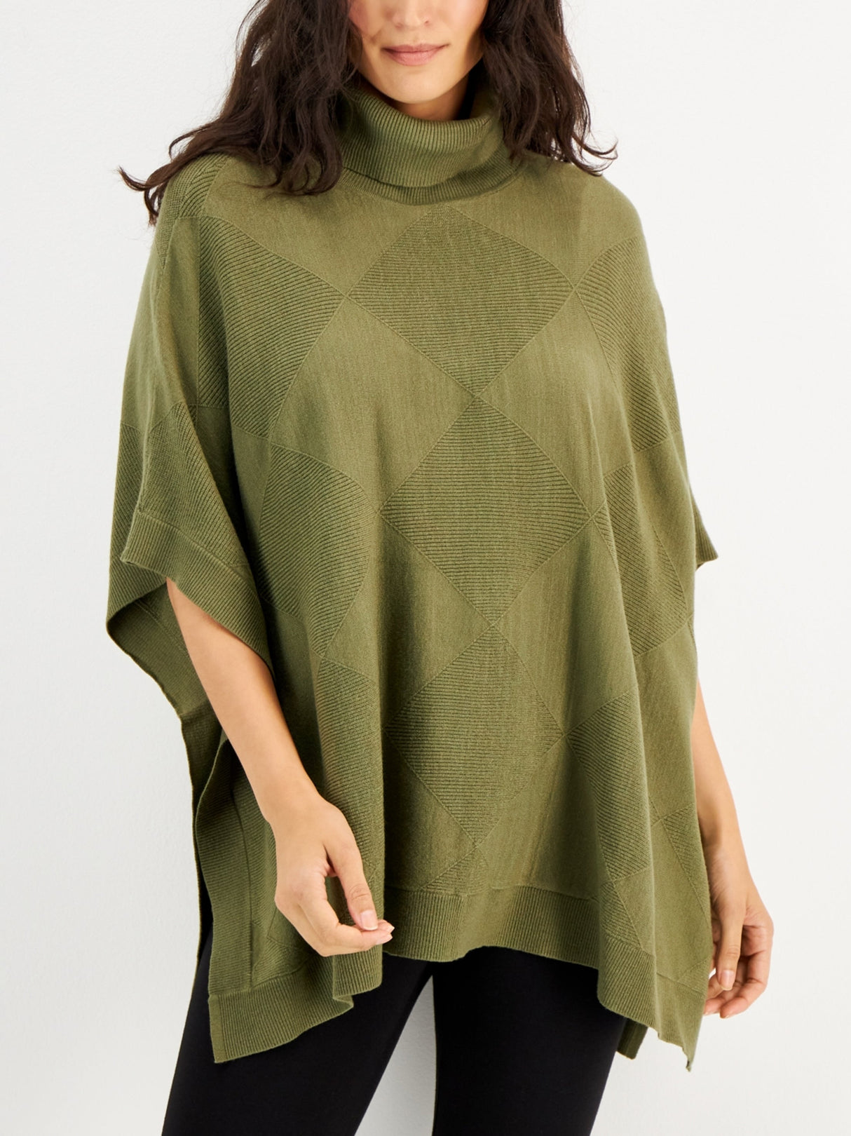 Image for Women's Textured Poncho Sweater,Olive