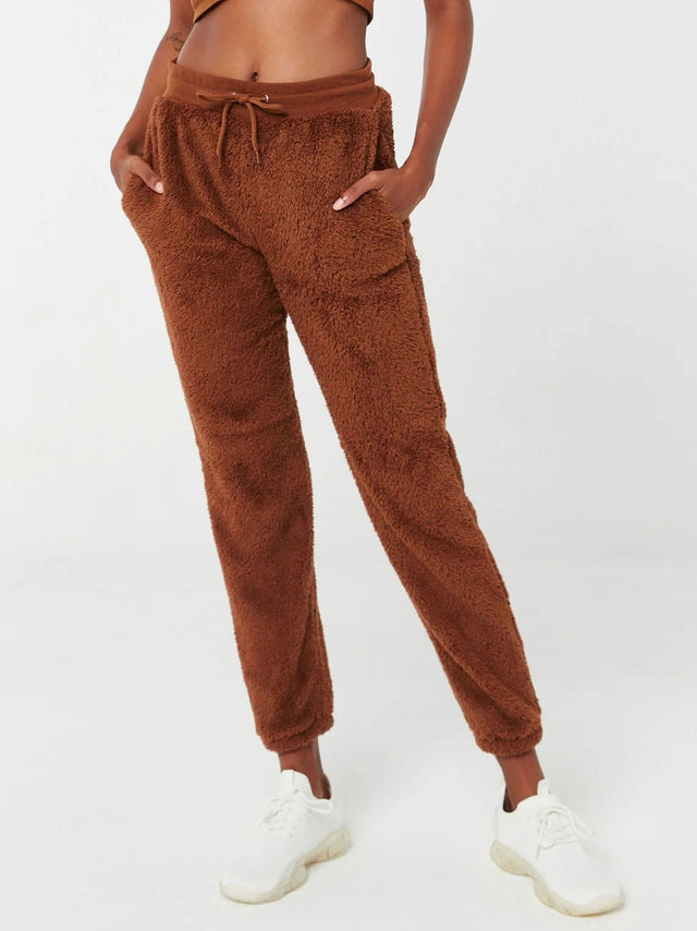Image for Women's Faux Fur Casual Pants,Brown