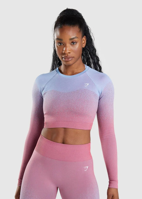 Image for Women's Colorblocked Cropped Sport Top,Pink/Blue