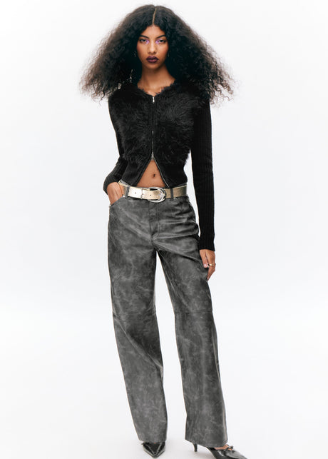 Image for Women's Washed Leather Pants,Black