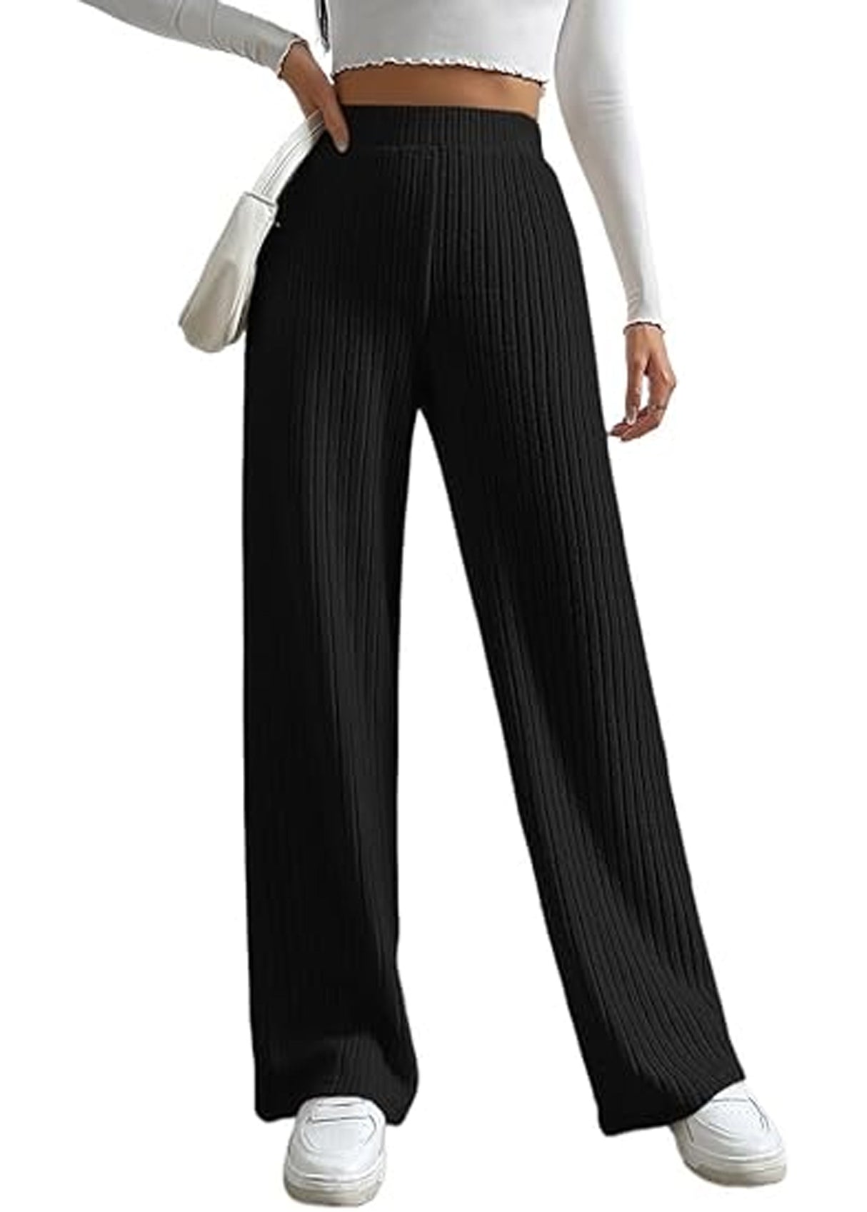 Image for Women's Ribbed Flare Trousers,Black