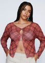 Image for Women's Checkered Printed Mesh Top,Multi
