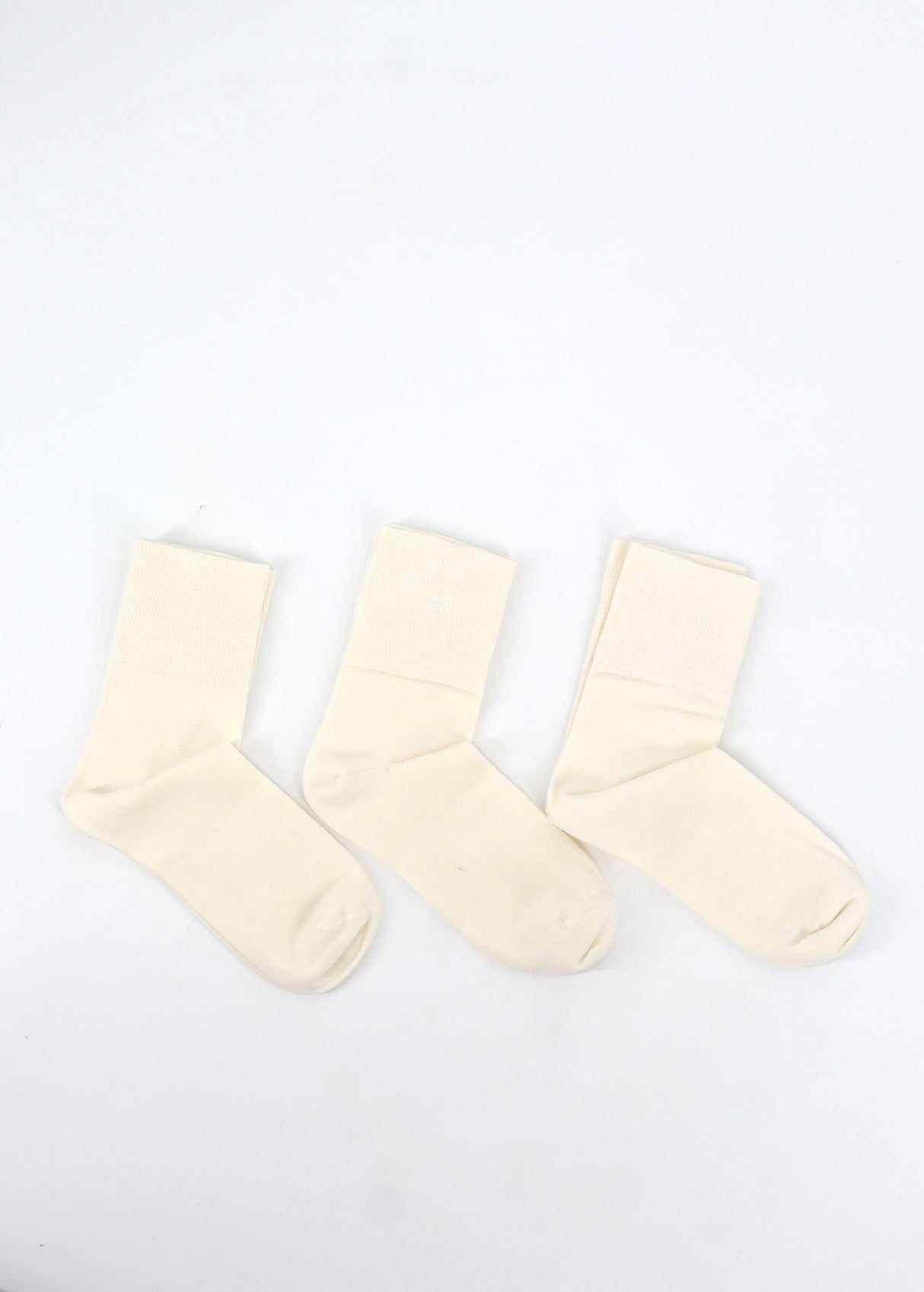 Women's 3 Pairs Plain Long Thin Socks,Cream