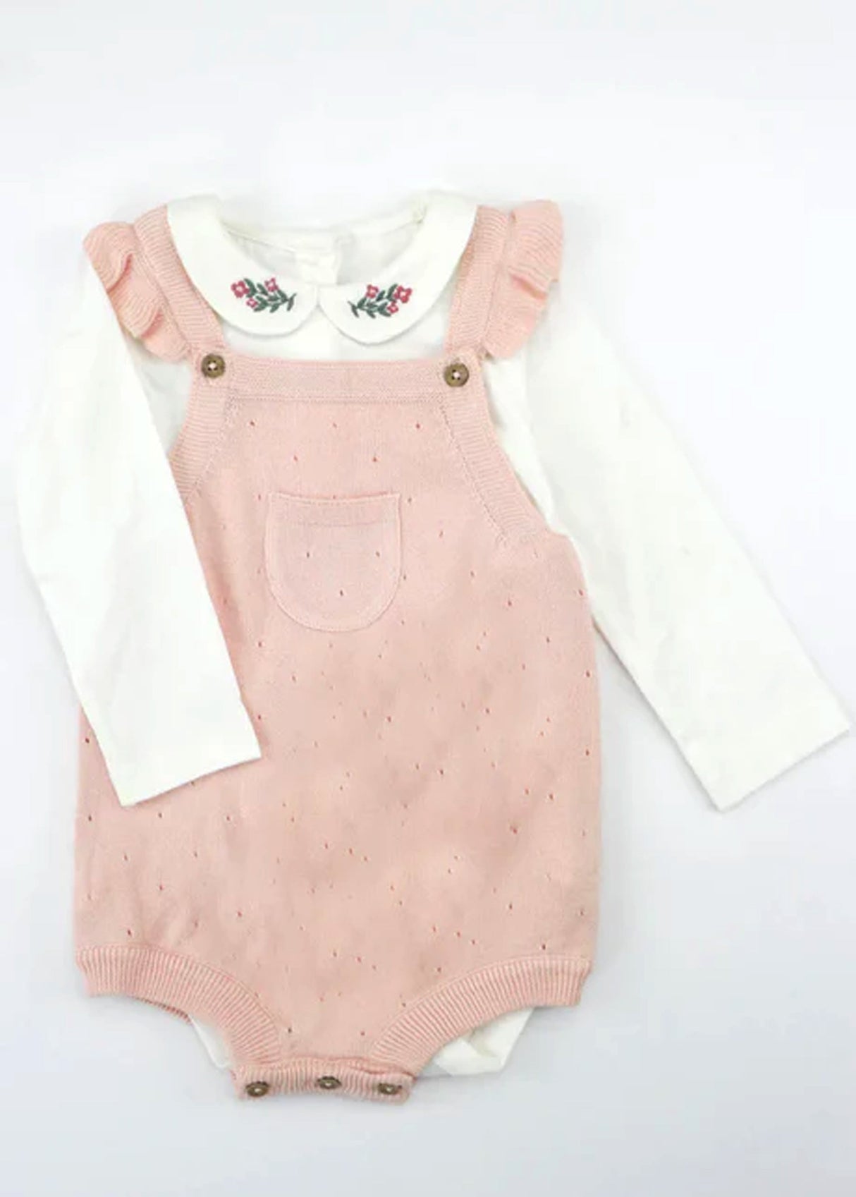 Kids Girl's 3 Pcs Bodysuit & Tights Set,Peach/White