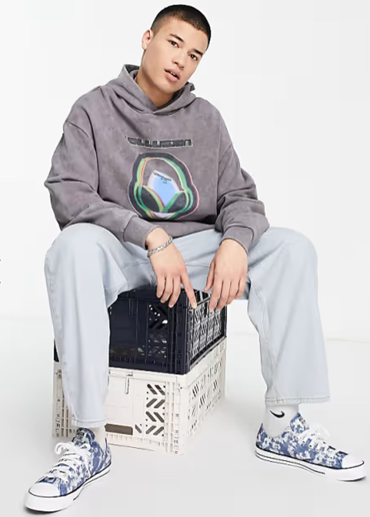 Men's Graphic Printed Hoodie,Grey