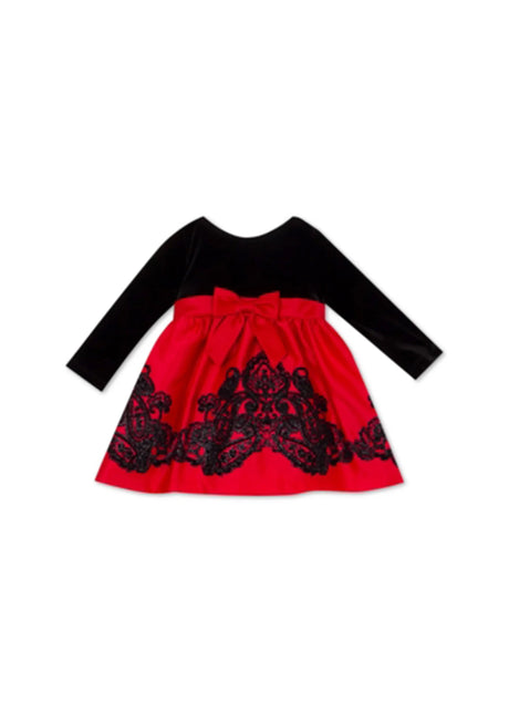 Image for Kids Girl's Embroidered Dress,Black/Red