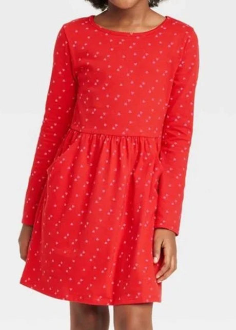 Image for Kids Girl's Heart Printed Dress,Red