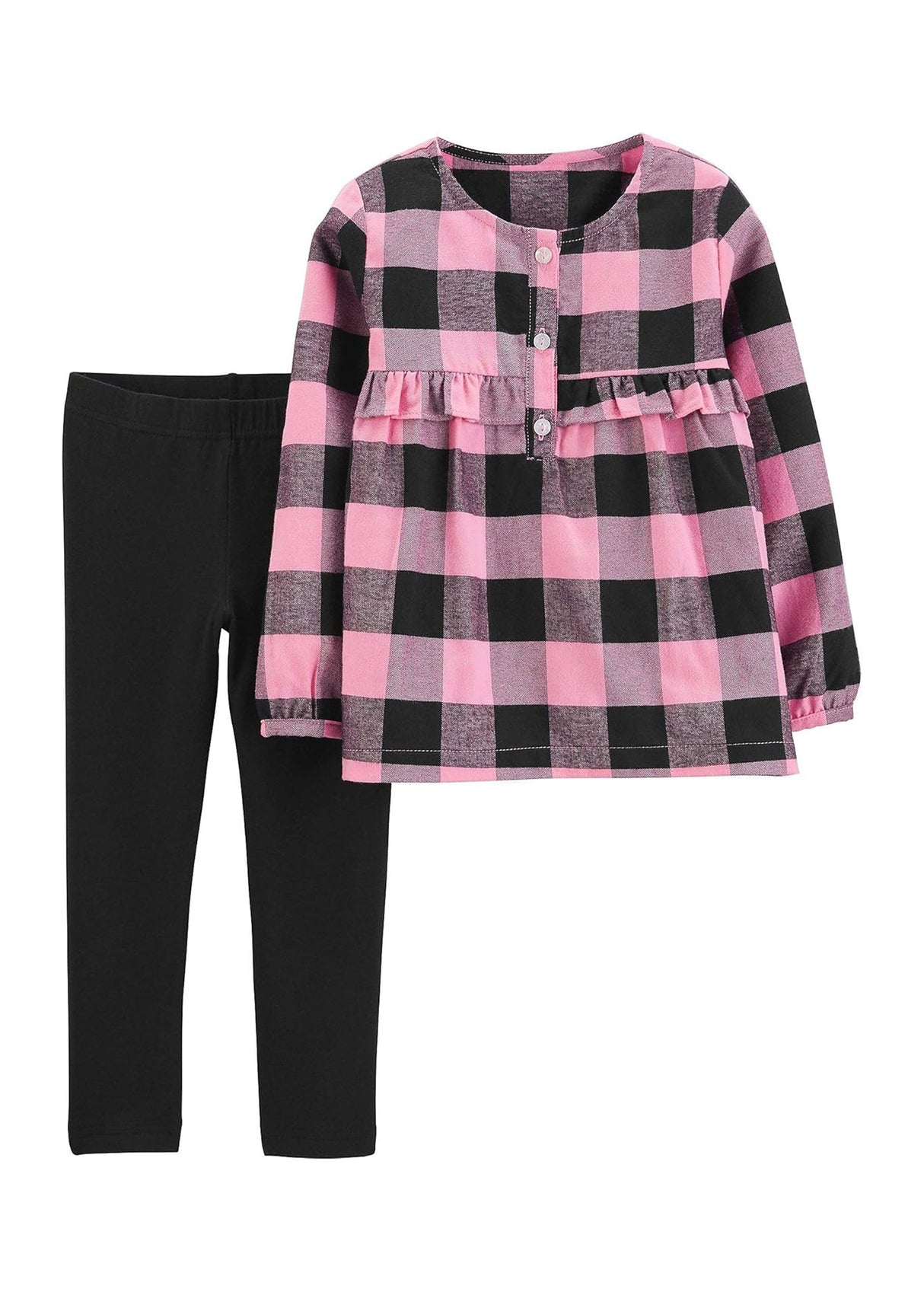 Kids Girl's 2 Pcs Plaid Top & Leggings Set,Pink/Black