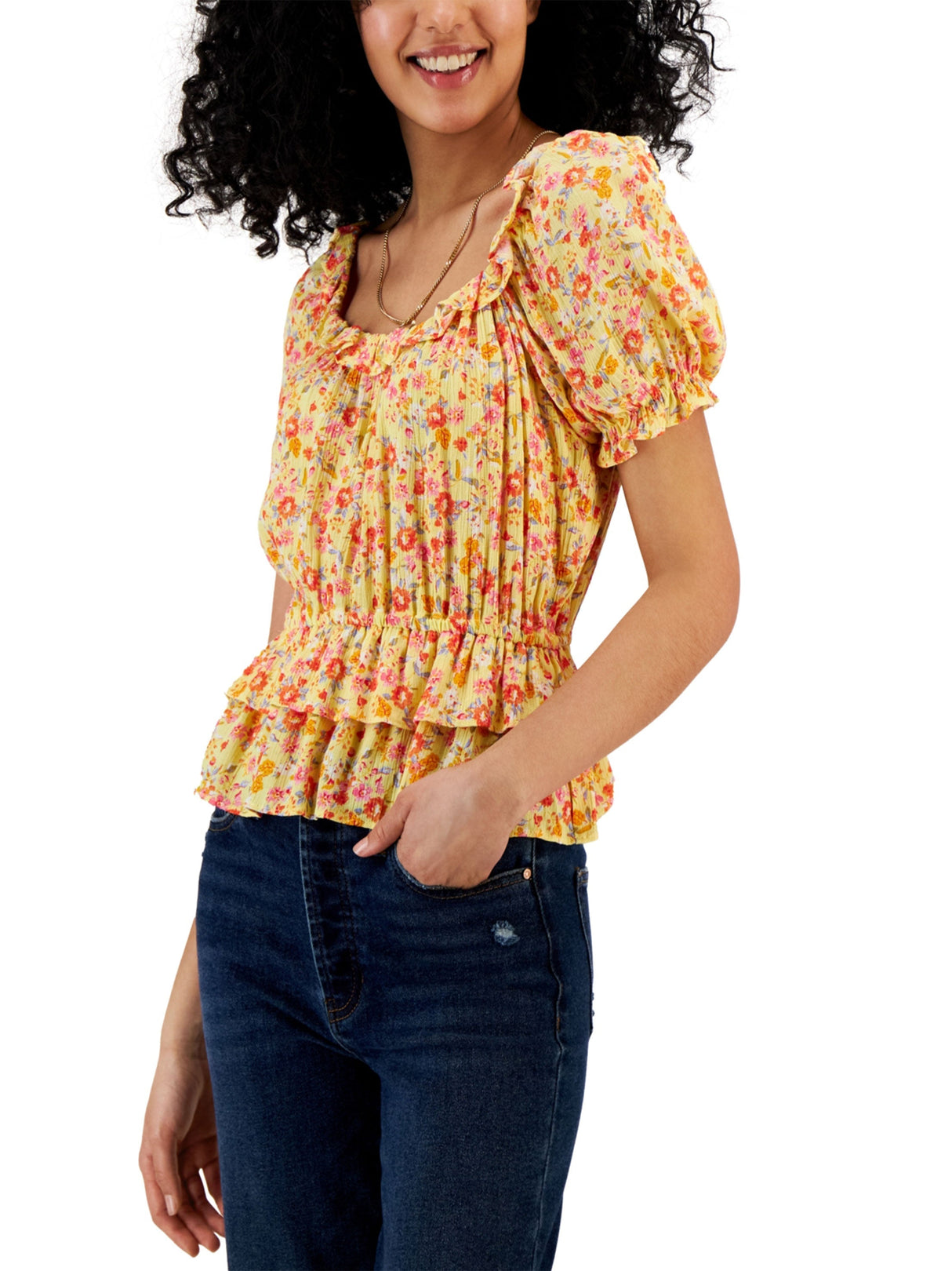 Women's Floral Printed Ruffled Top,Multi