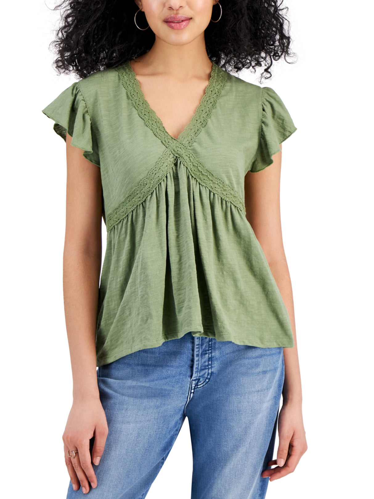 Women's Flutter Sleeve Top,Green