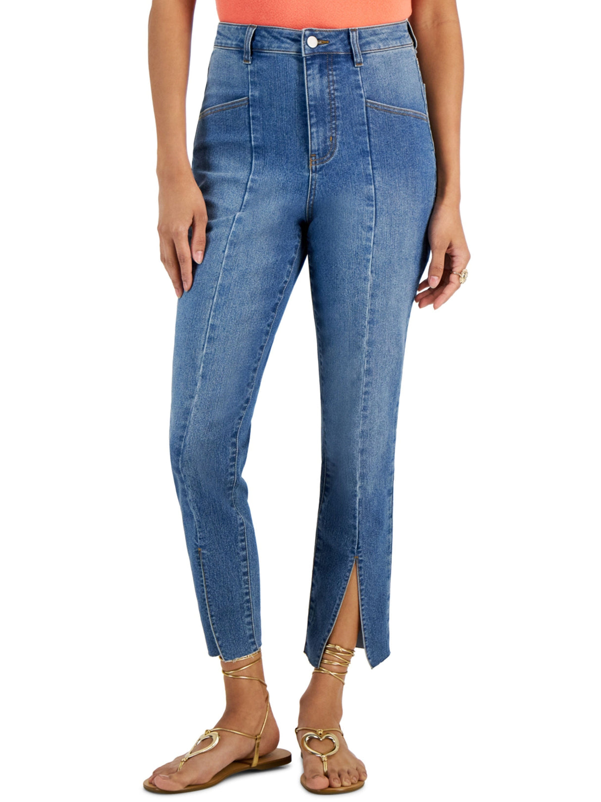 Women's Seamed Split Hem Jeans,Blue