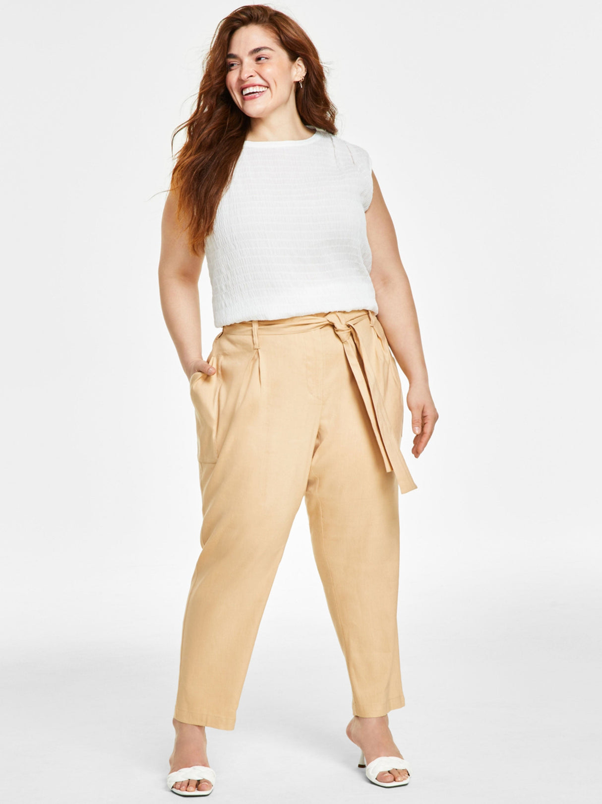 Women's Plain Cropped Pants,Beige