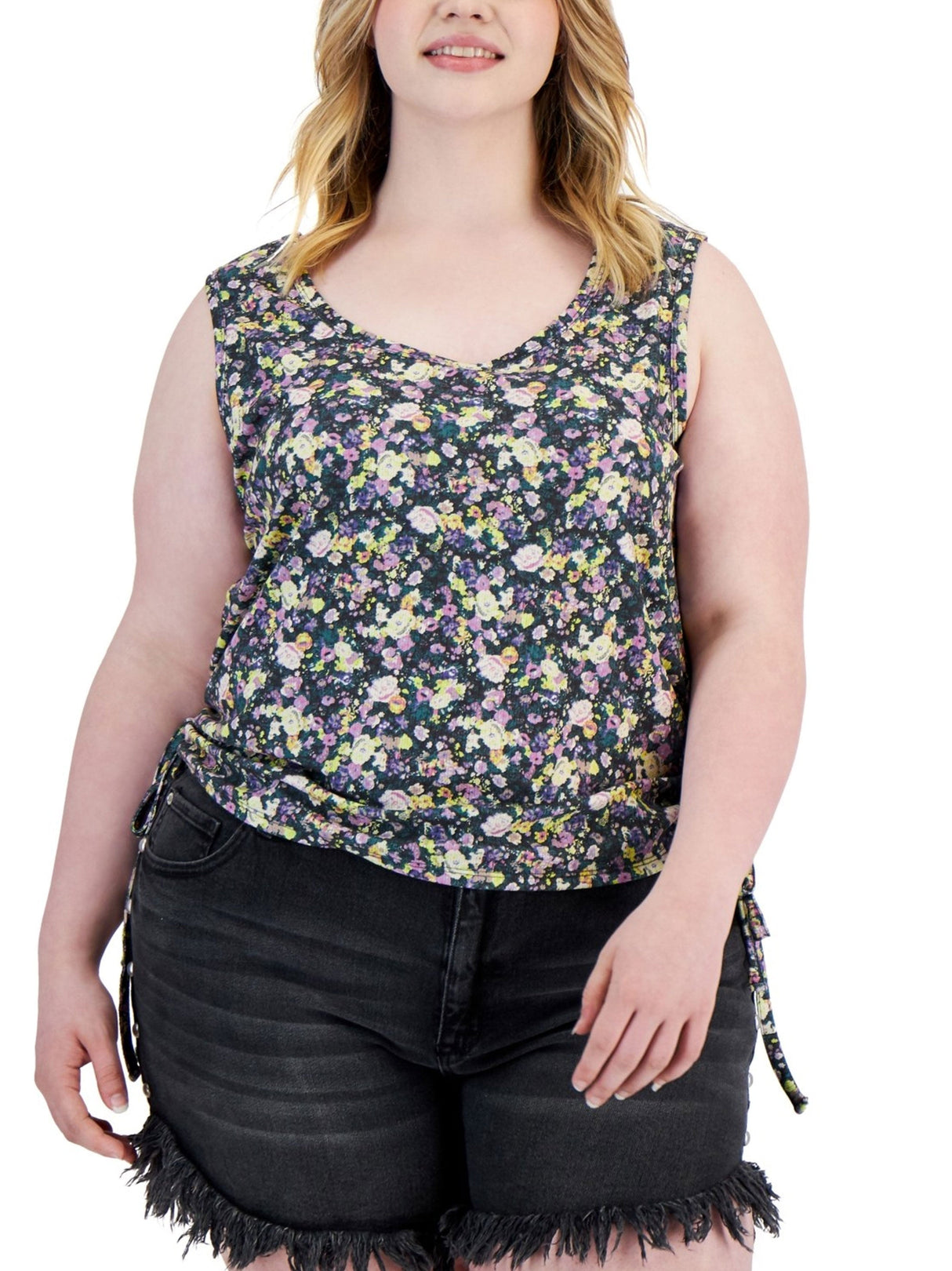 Women's Floral Printed Side Ruched Top,Multi