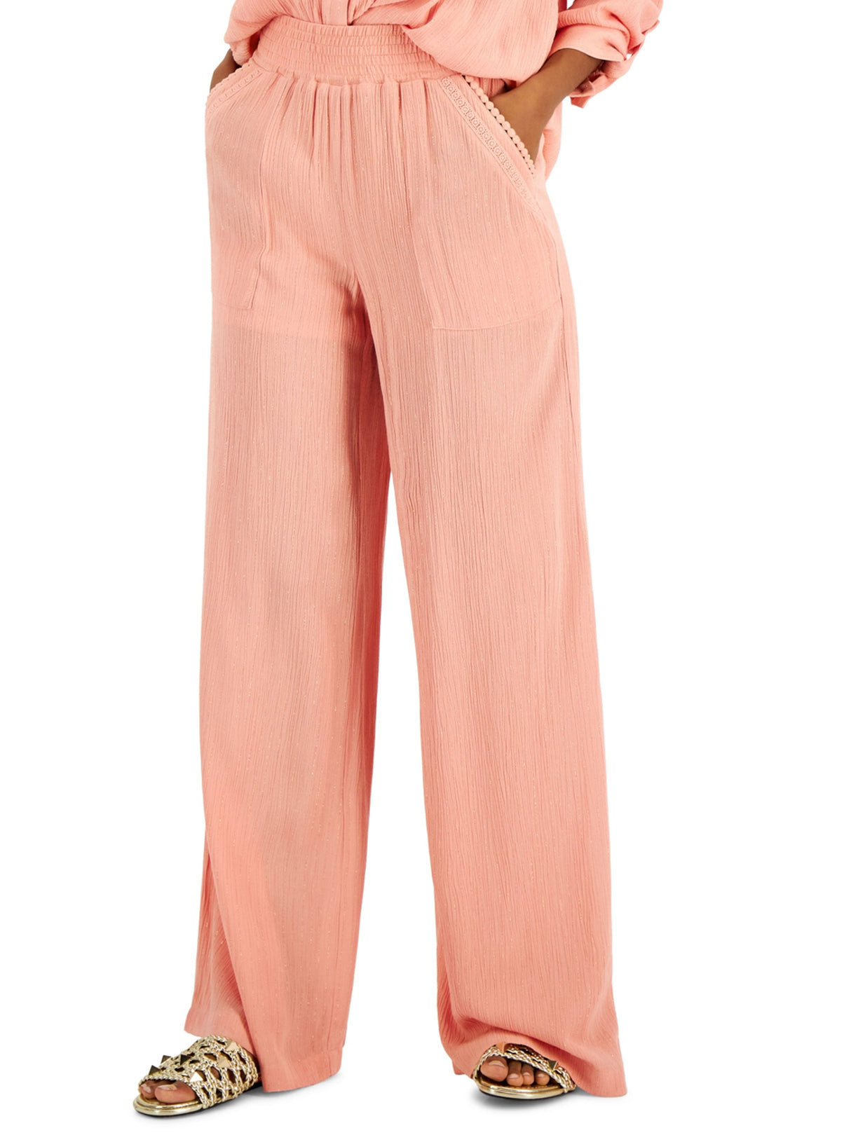 Women's Textured Pants,Peach