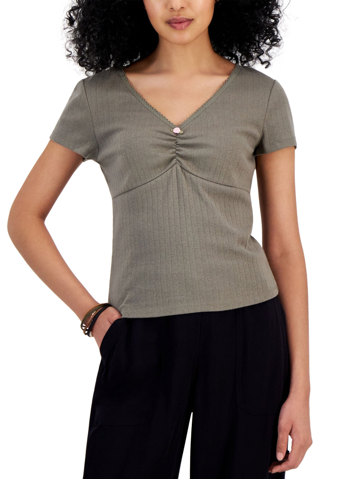 Women's Ruched T-Shirt,Olive