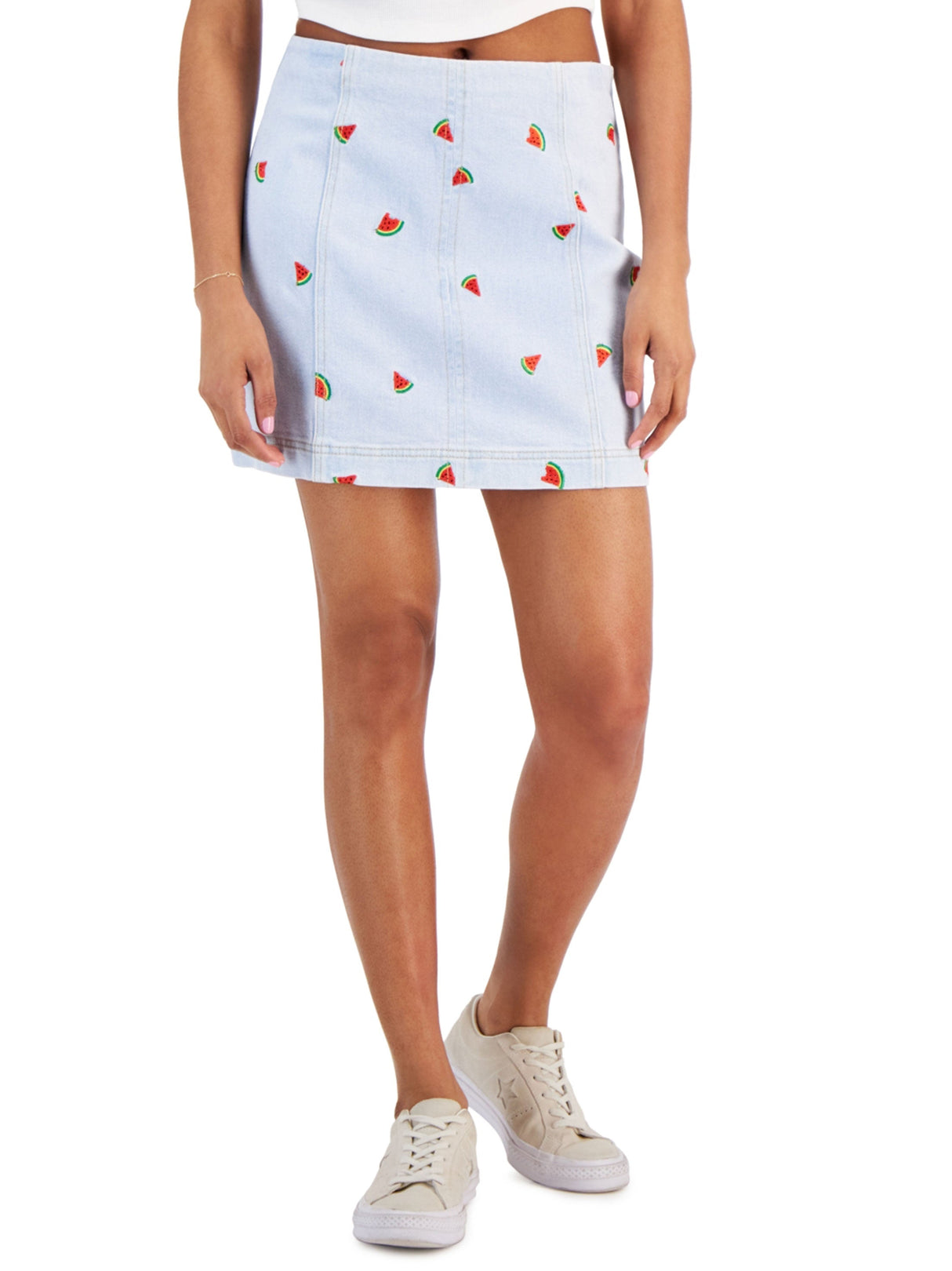 Women's Watermelon Embroidered Denim Skirt,Light Blue