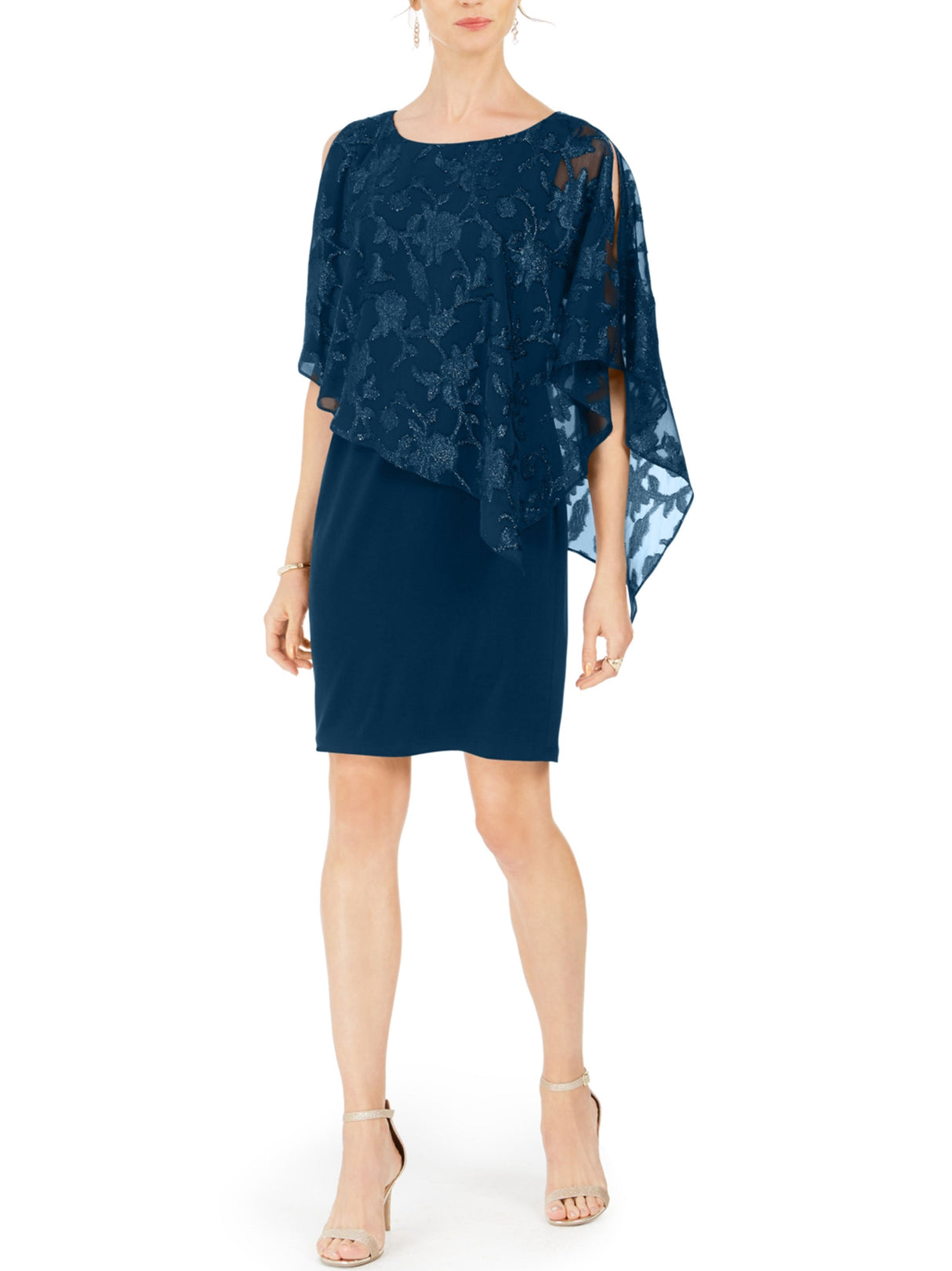 Women's Metallic Capelet Dress,Dark Green