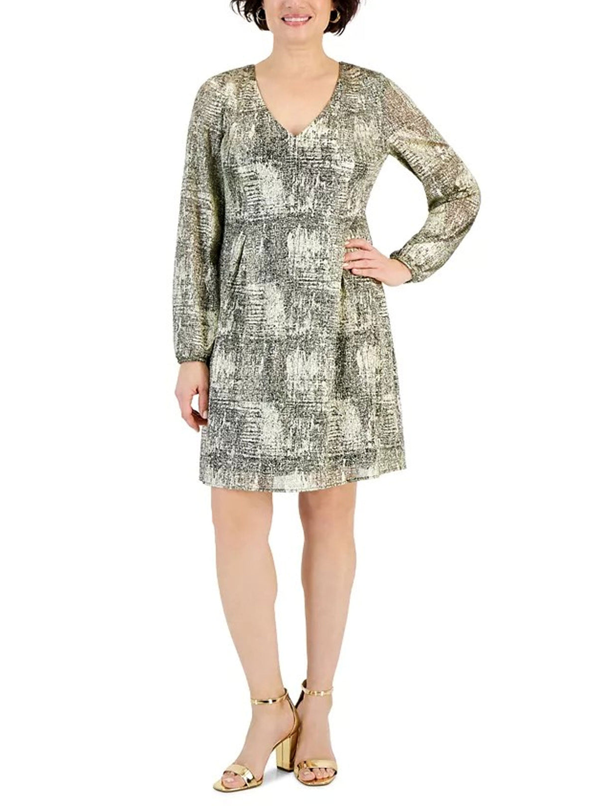 Women's Metallic Shift Dress,Gold