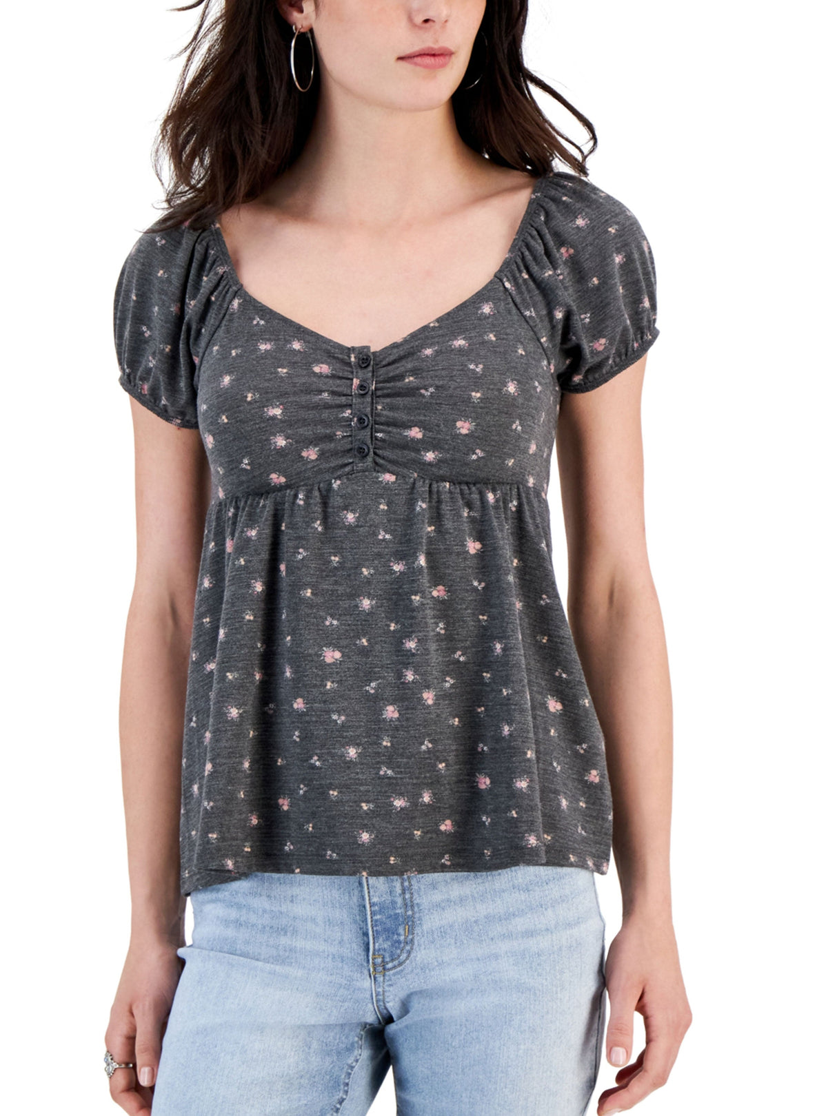 Women's Floral Printed Top,Dark Grey