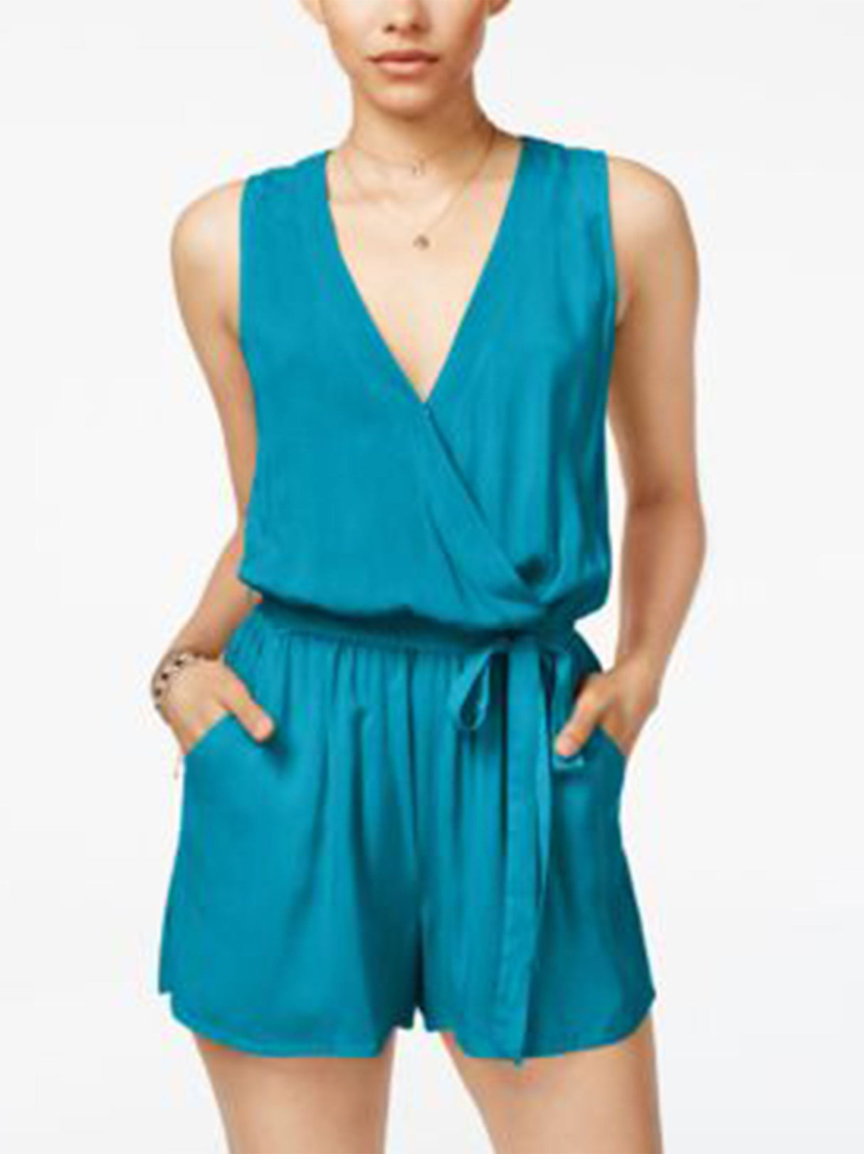 Women's Surplice Romper,Blue