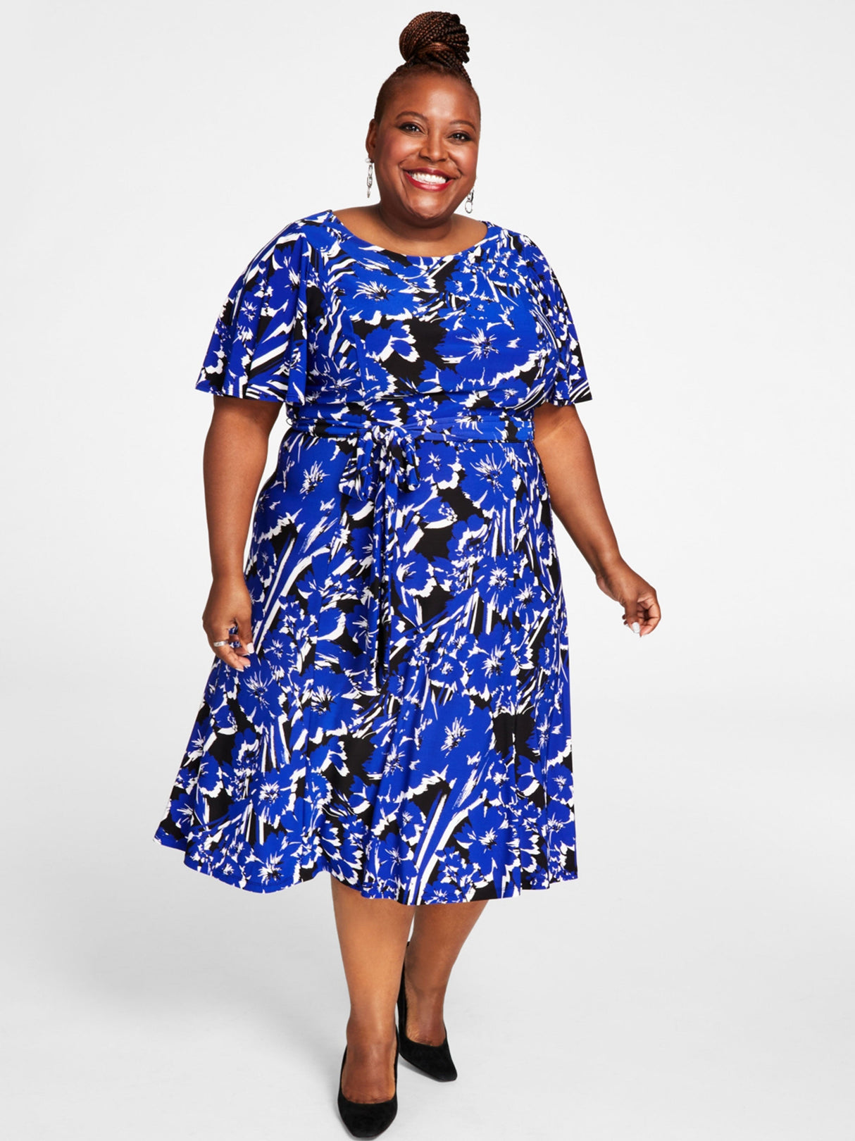 Women's Printed Belted Dress,Blue