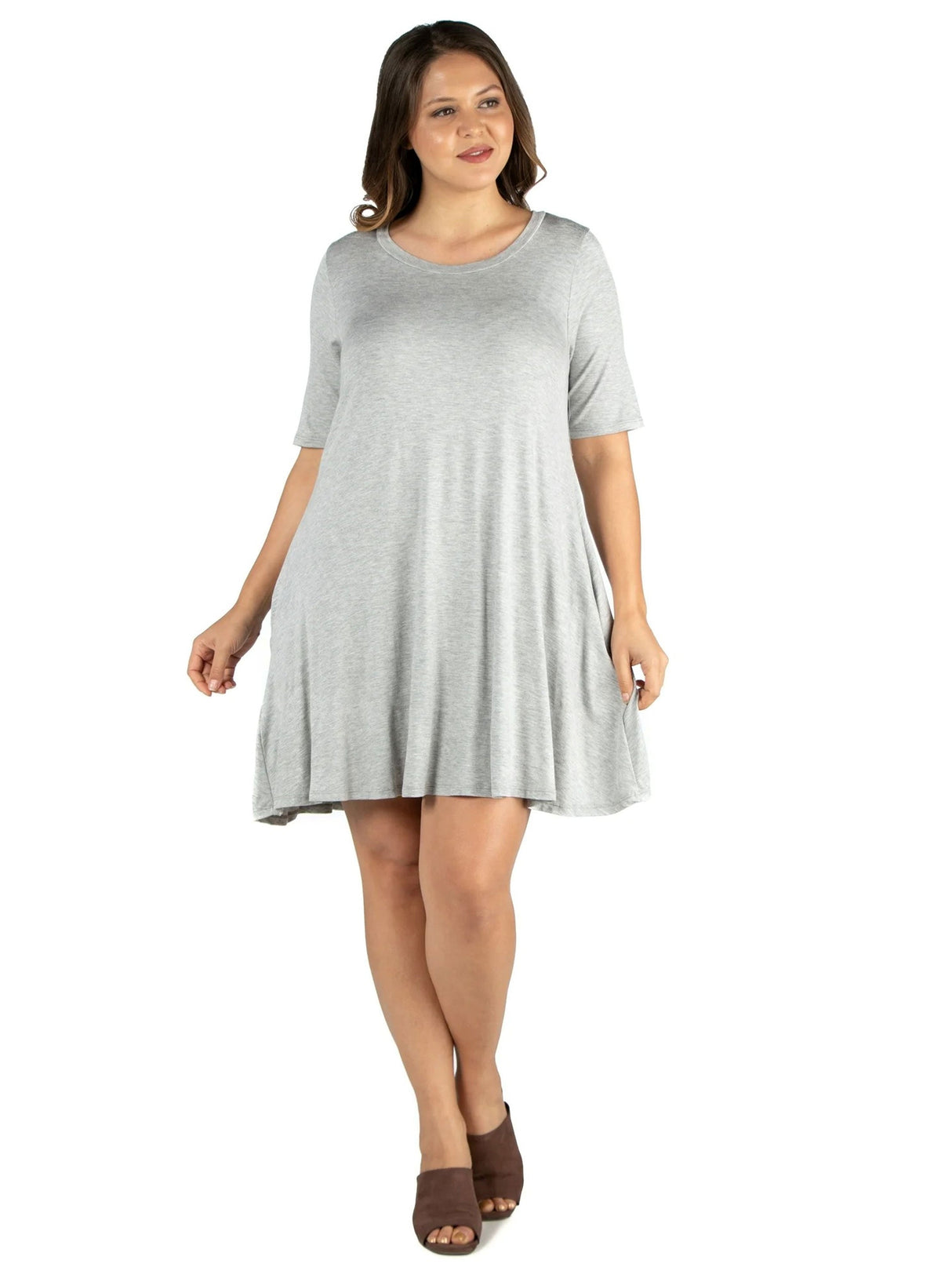 Women's Plain Shirt Dress,Grey