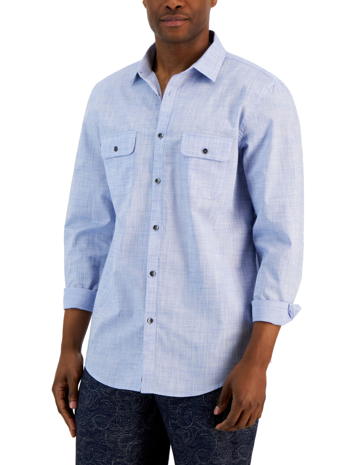 Men's Textured Buttons Down Shirt,Light Blue