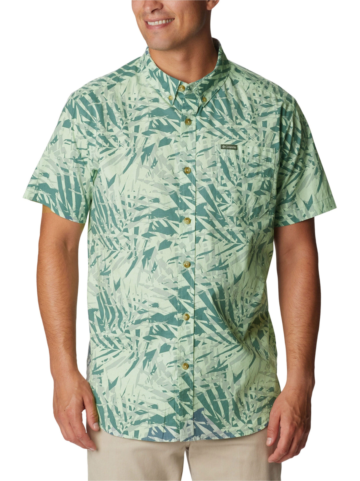 Men's Tropical Printed Buttons Down Shirt,Light Green