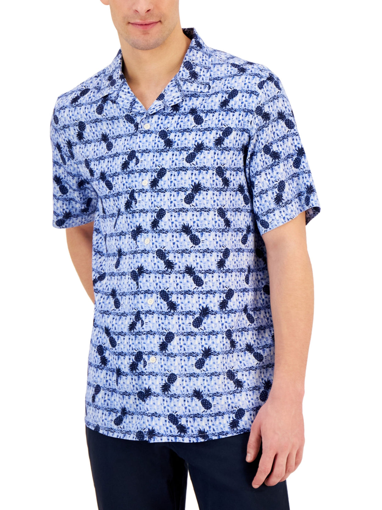 Men's Pineapple Printed Buttons Down Shirt,Blue