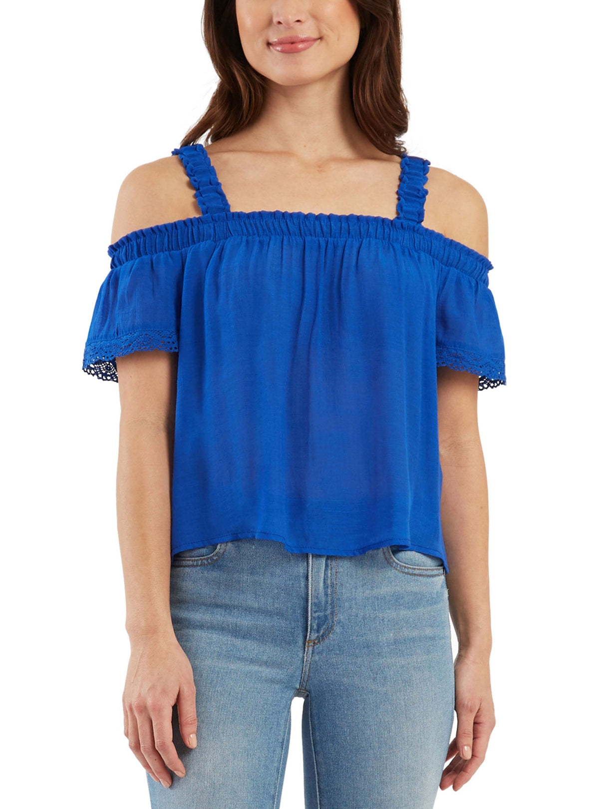 Women's Gauze Off Shoulder Top,Blue