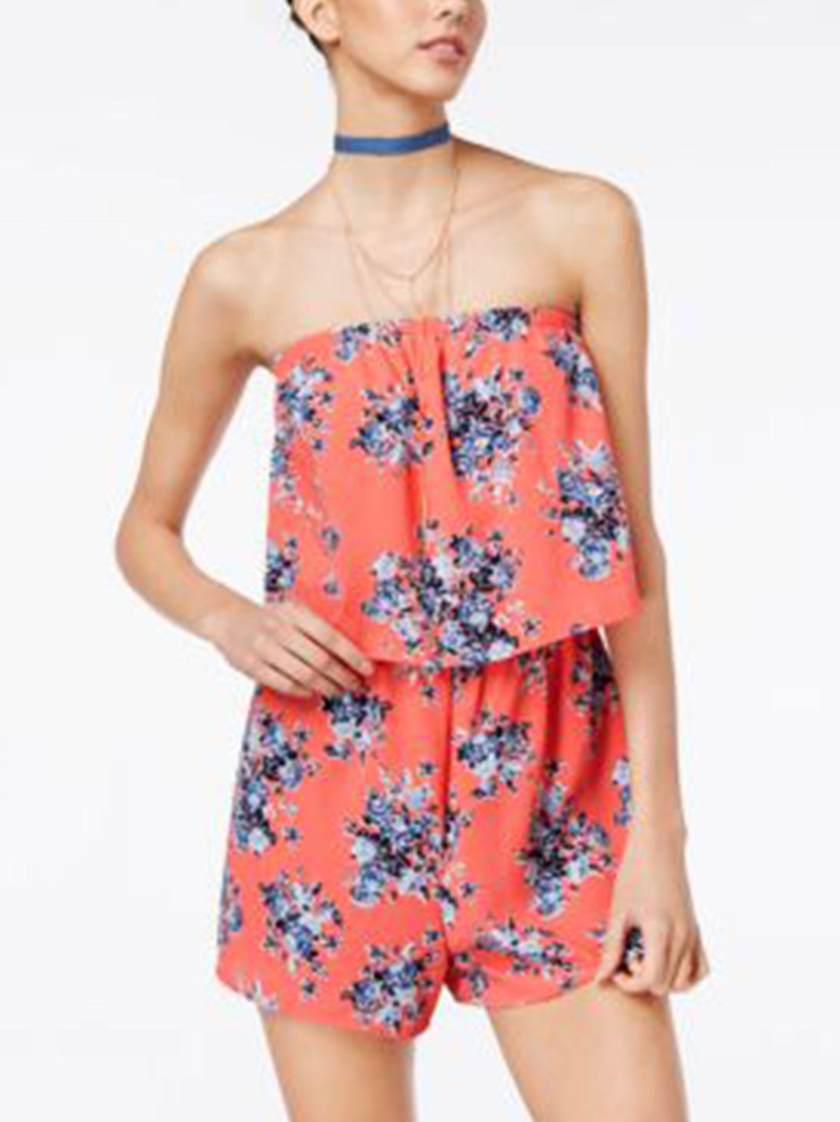Women's Floral Printed Romper,Dark Peach