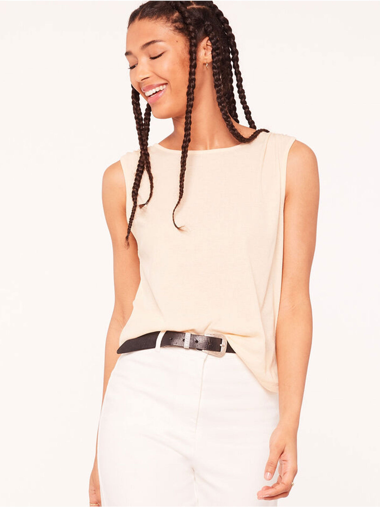 Women's Ribbed Tank Top,Light Beige