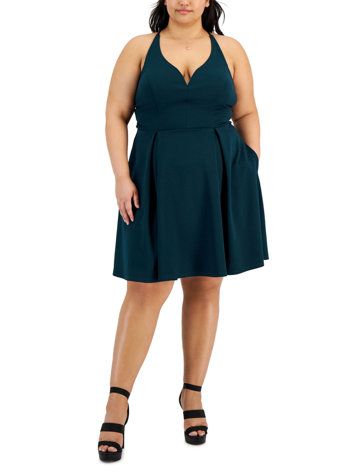 Women's Plain Fit & Flare Dress,Dark Green