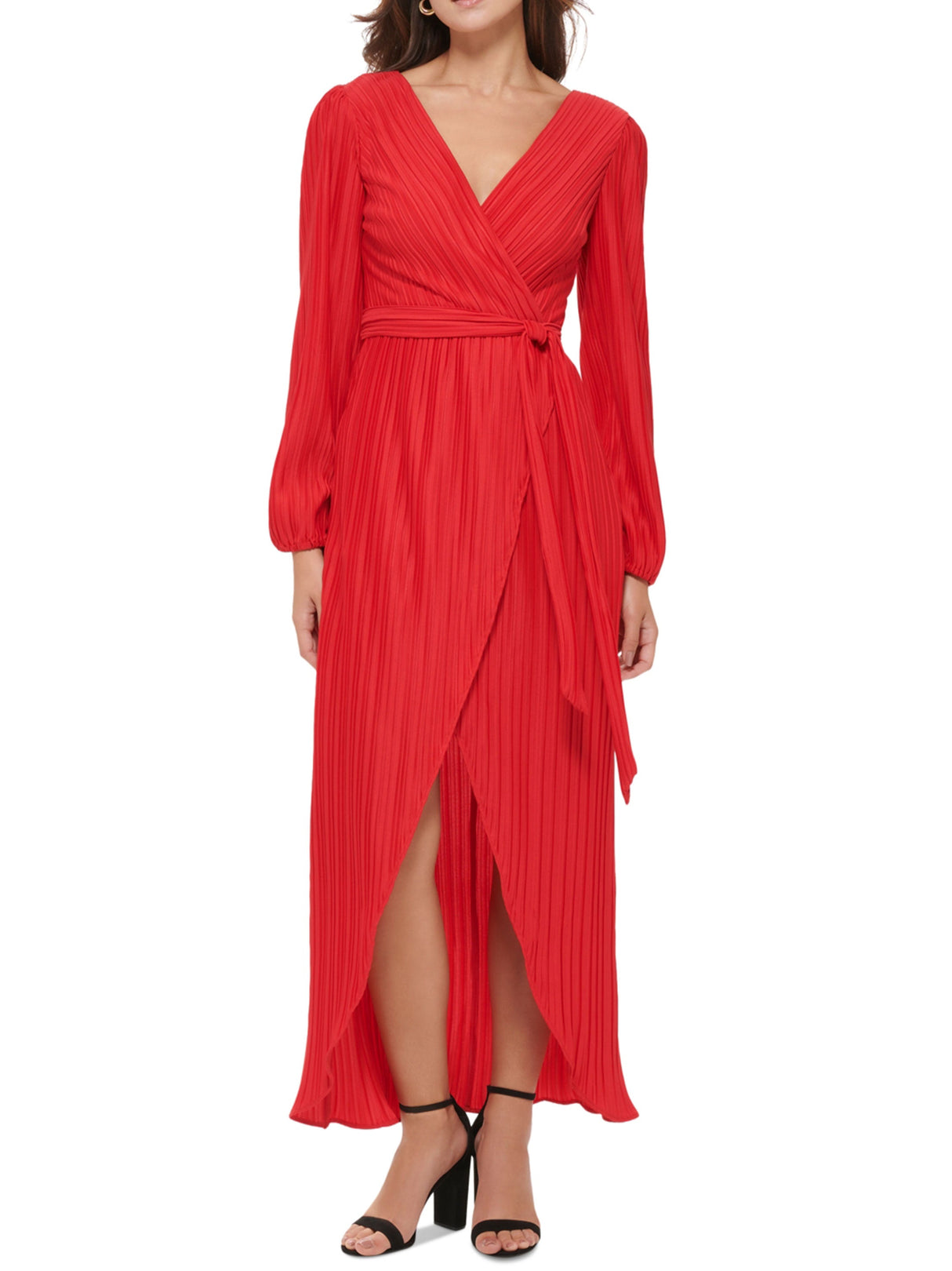 Women's Pleated Wrap Dress,Red