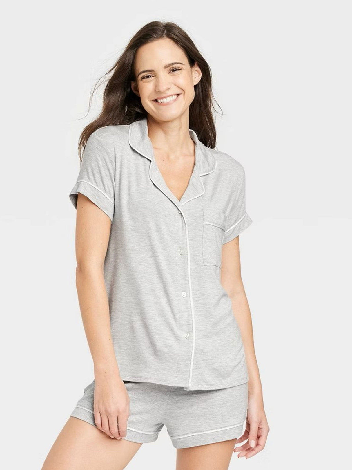 Women's Buttons Down Sleepwear Top,Light Grey