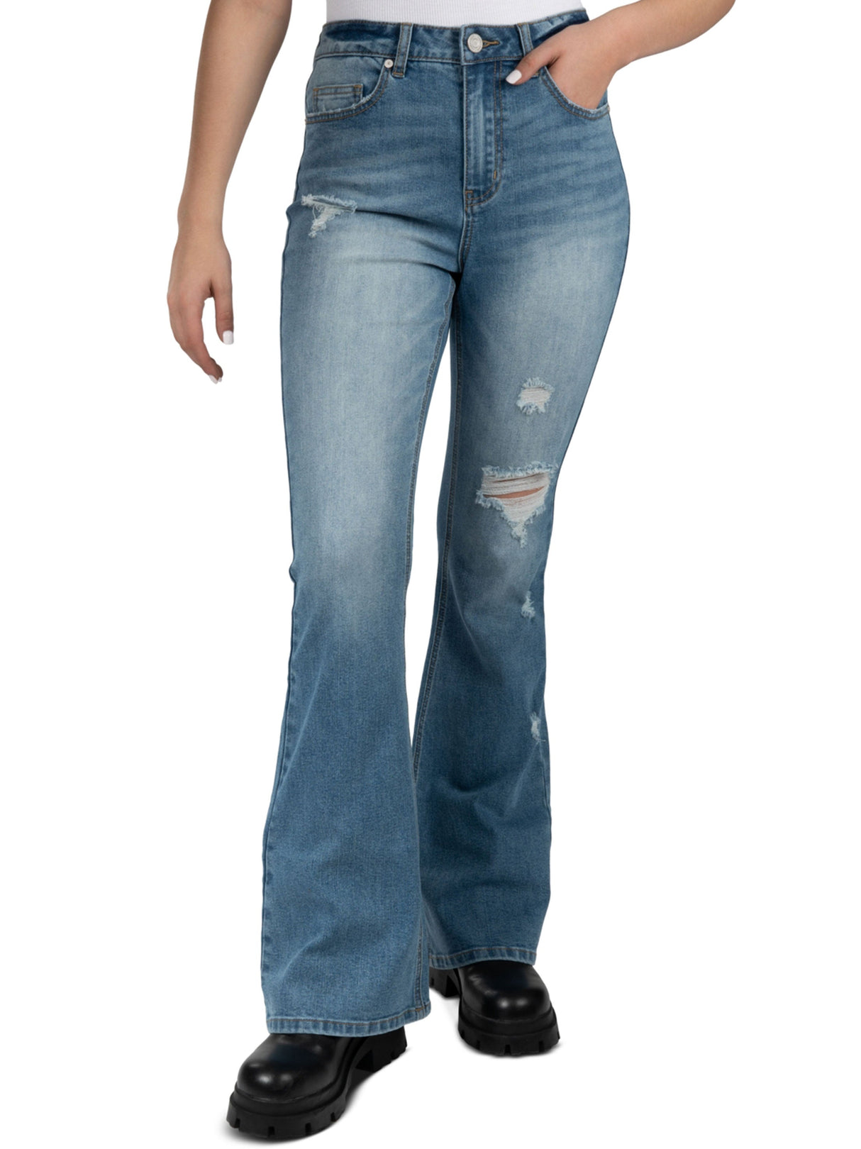 Women's Ripped Washed Flare Jeans,Blue