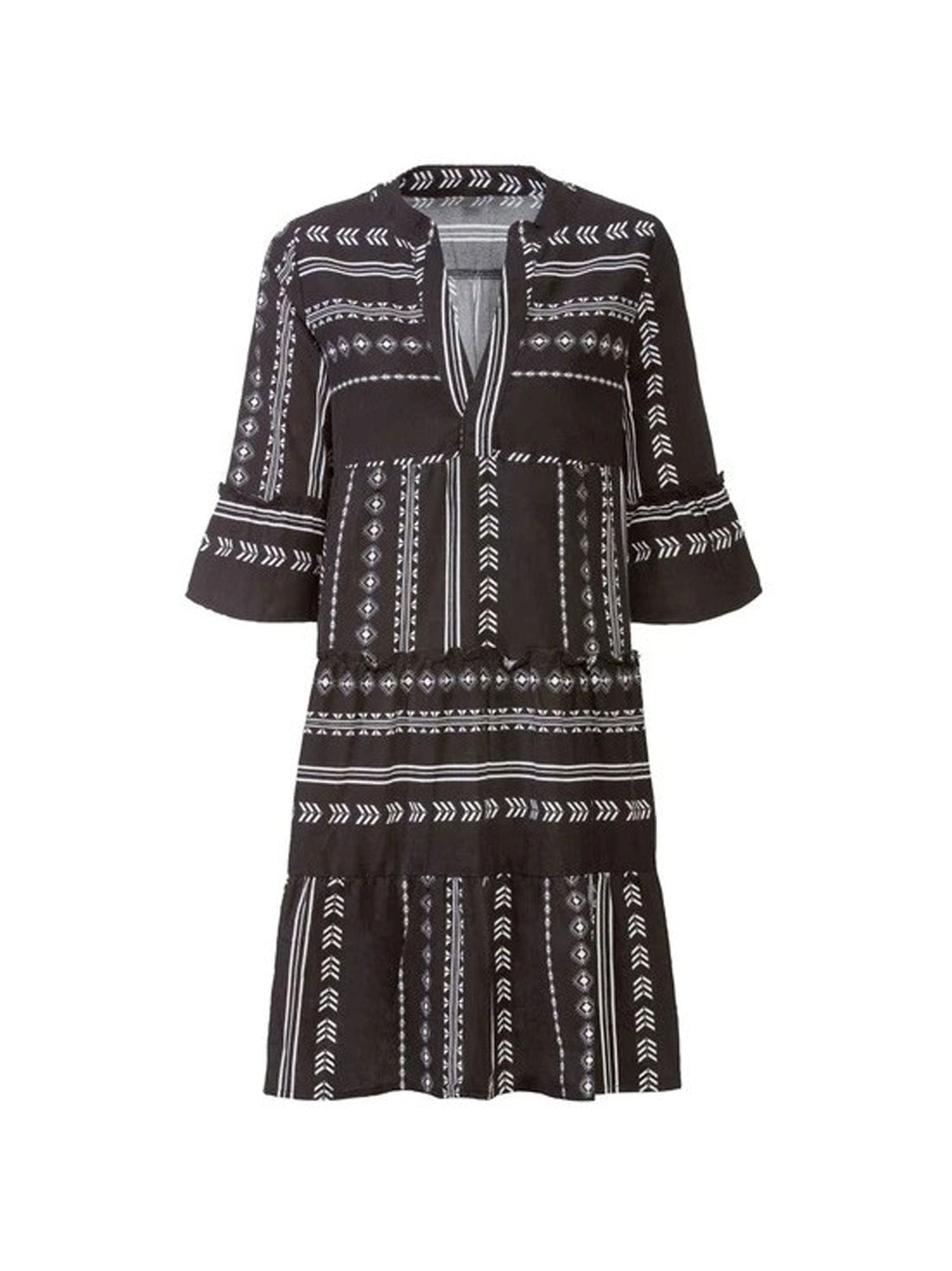Women's Printed Shirt Dress,Black