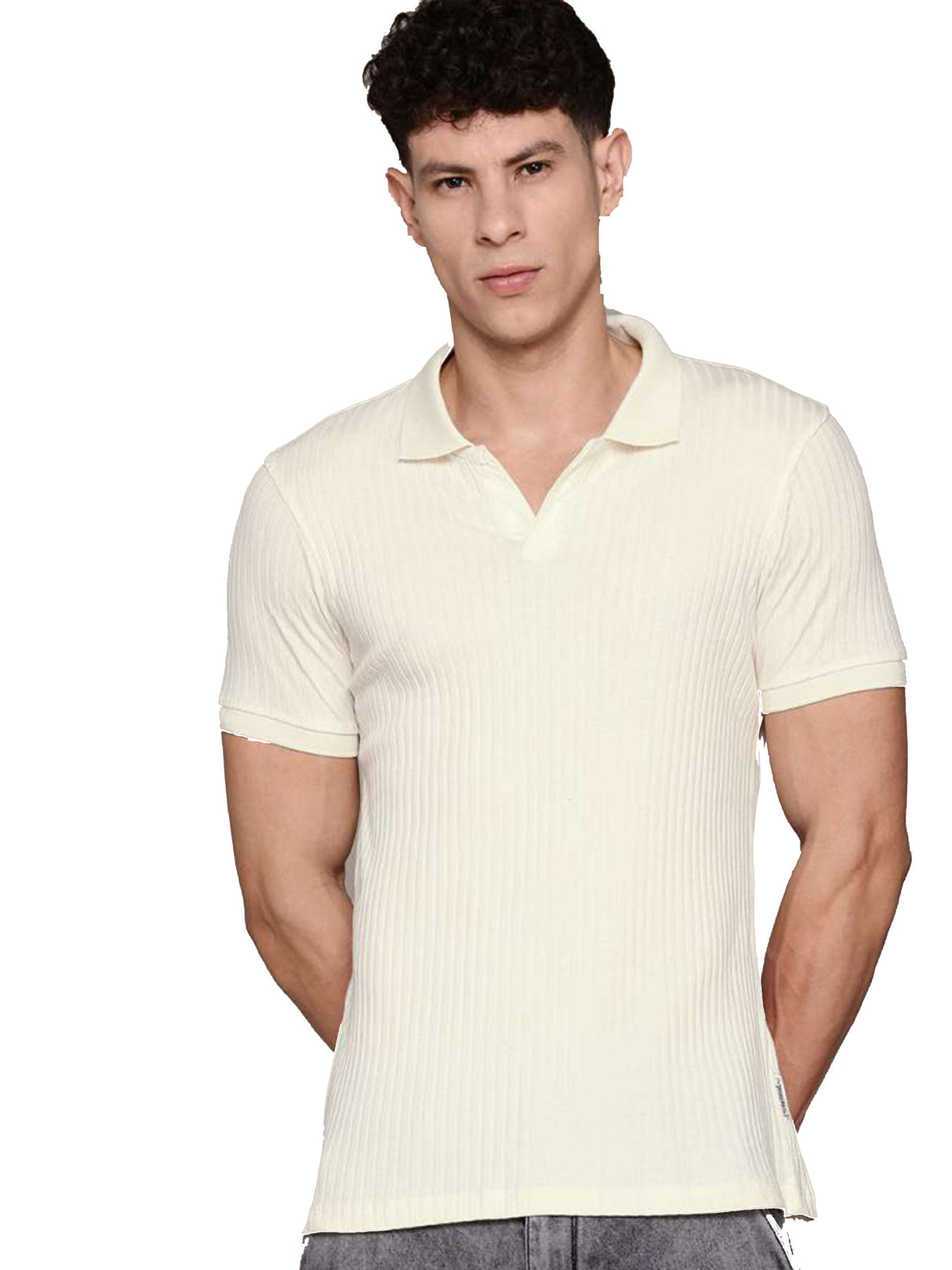 Men's Ribbed Polo T-Shirt,White
