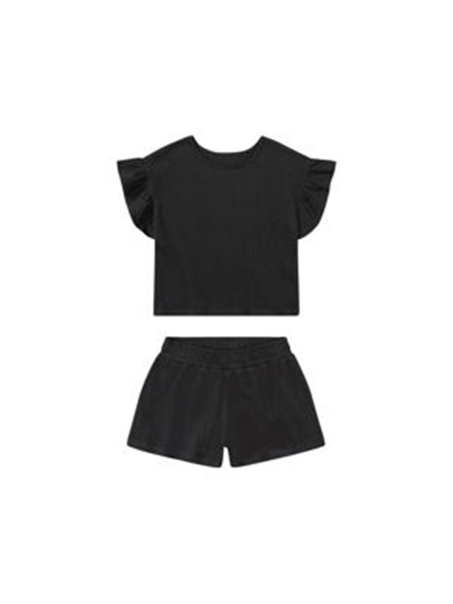 Image for Kid's Girl's Ruched Plain Set 2Pcs T Shirt & Short,Black