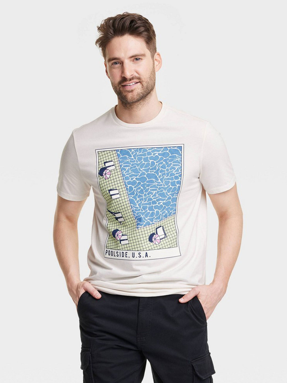 Men's Graphic Printed T-Shirt,Cream