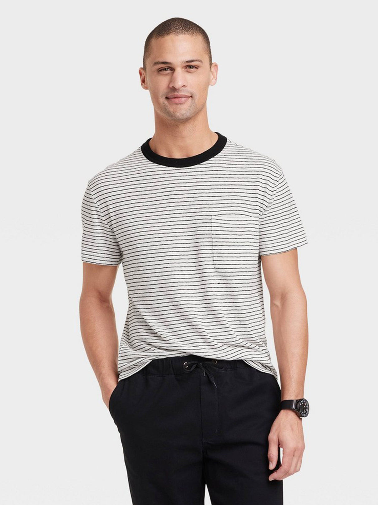Men's Striped T-Shirt,Black/White